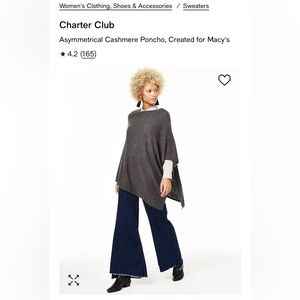 NWT Charter Club 100% Cashmere OS Black Luxury Asymmetrical Poncho Sweater